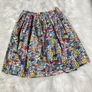 Yumi Village Print Pleated Multicolor Skirt Size S